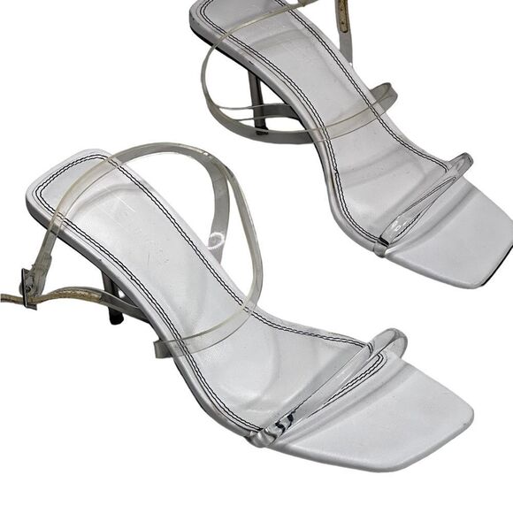 ASOS Design White Square Toe Stilleto Heel Invisible Strap Shoes ,Chrome heels - Picture 7 of 13